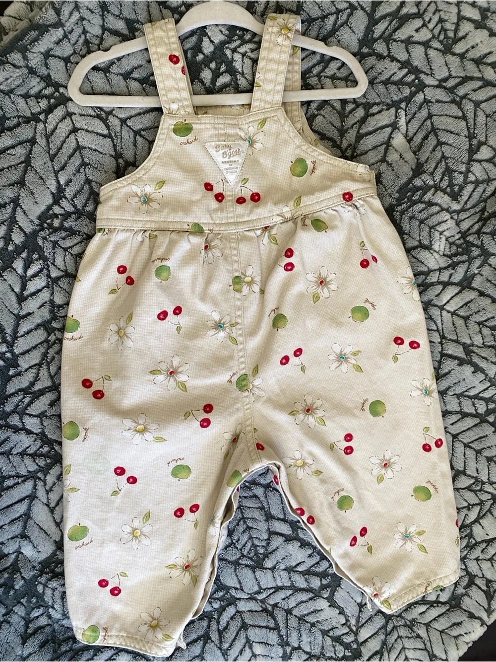 Vintage 90s OshKosh B'gosh Cream Floral & Cherry Print Overalls